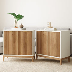 Mid-Century Fluted TV Console Credenza White (Set of 2)