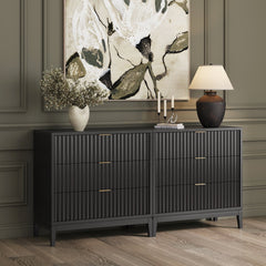 Mid-Century Fluted 3-Drawer Dressers Black (Set of 2)