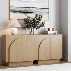 Wood Mid-Century Arched Storage Cabinet Gray Oak (Set of 2)
