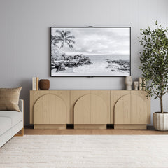 Wood Mid-Century Arched Storage Cabinet Gray Oak (Set of 3)