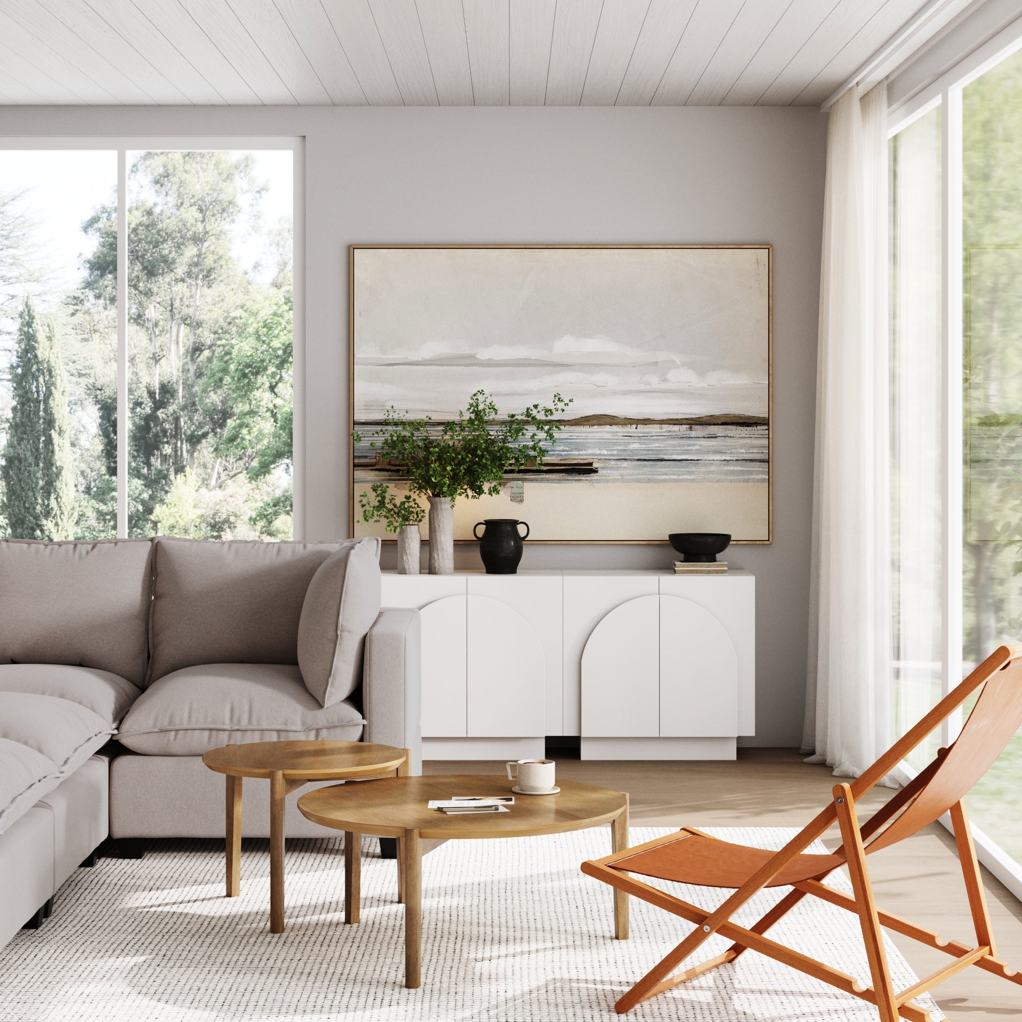 Wood Mid-Century Arched Storage Cabinet White
