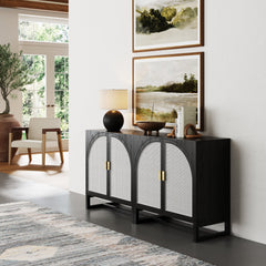 Rattan Arched TV Console Credenza Black (Set of 2)