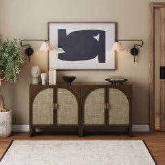 Boho Arched TV Console Credenza Dark Acacia (Set of 2)