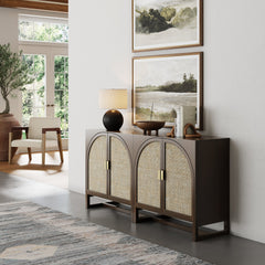 Boho Arched TV Console Credenza Dark Acacia (Set of 2)