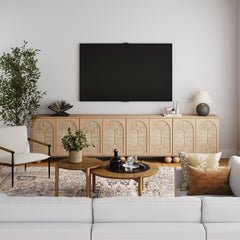 Large Seagrass Arched TV Console Credenza Raw Oak (Set of 4)
