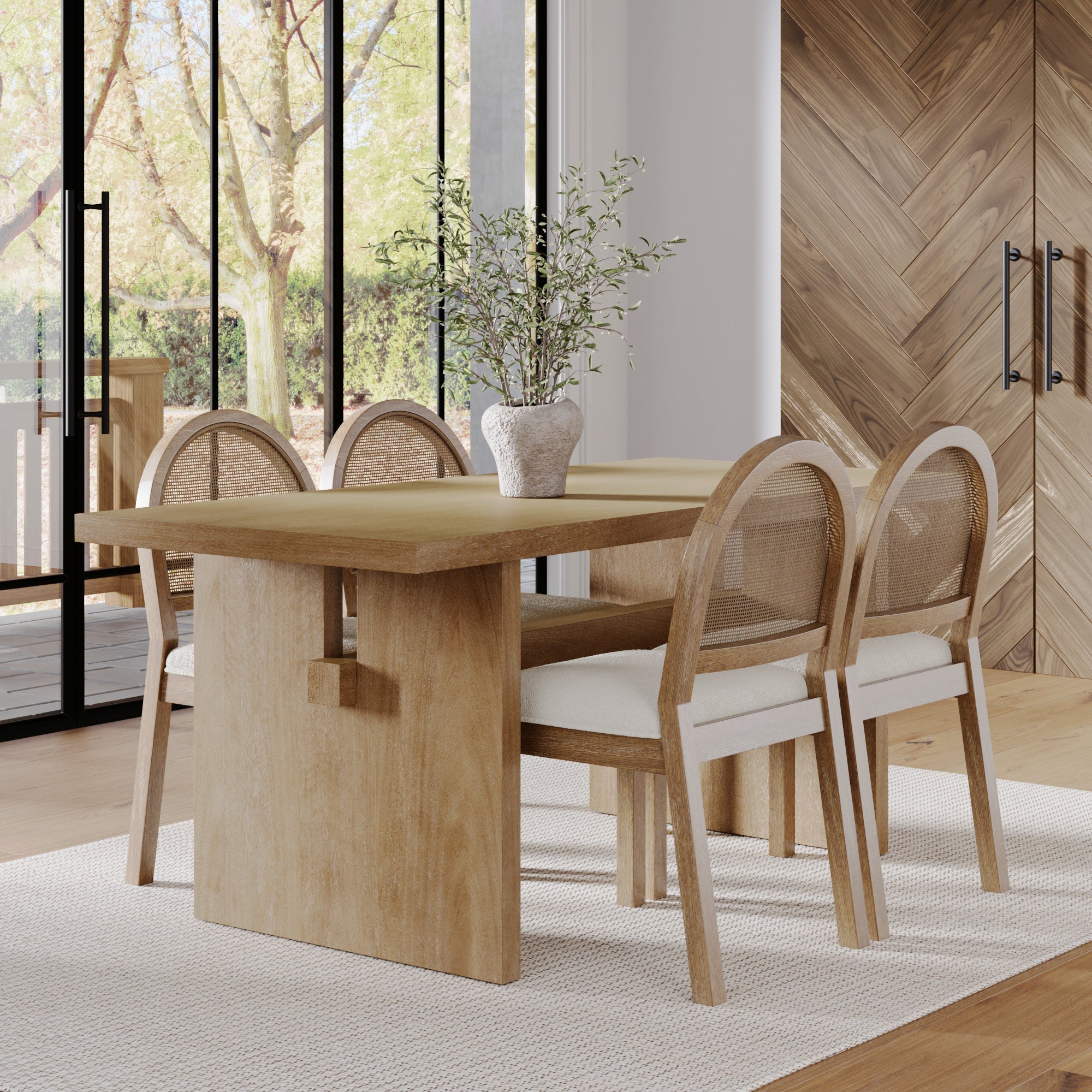 Bohemian Cane Dining Set (4 Chairs)