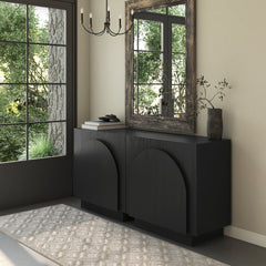 Arched TV Console Credenza Black (Set of 2)